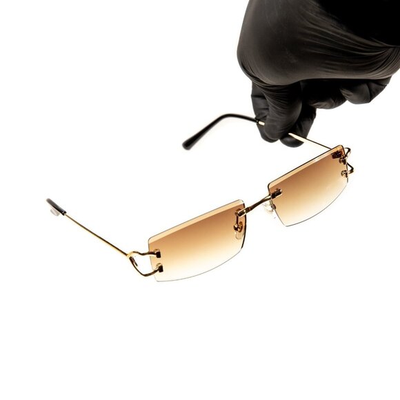 Unbranded Other - Narrow Rimless Gold Frame Stylish Light Brown Gradient Tinted Lens Sunglasses